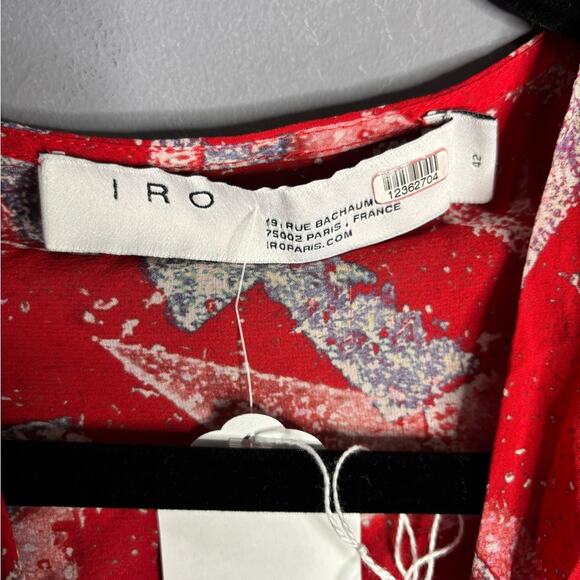 IRO Red and Gray Printed Open Front Long Sleeve Silk Blouse Size XL - Picture 4 of 6